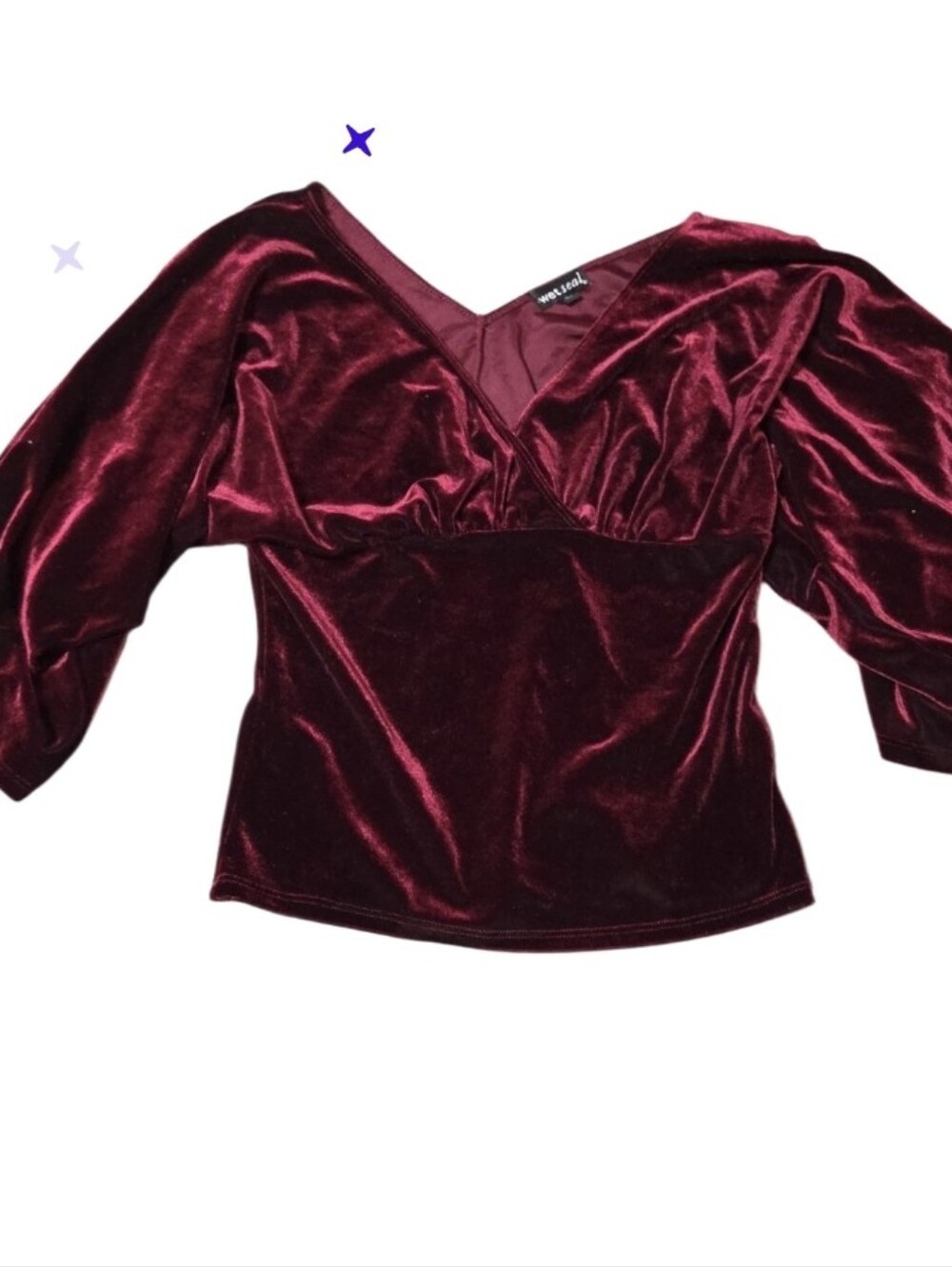 Vtg Made In U.s.a Wet Seal Wine Velvet Dress Top Jrs Lg